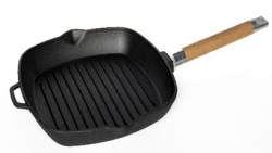 Сковорода-гриль чугунная со съемной деревянной ручкой, 260*260, ТМ ГАРДАРИКА, 0626